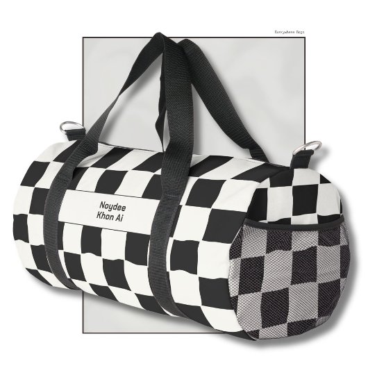 Sac De Sport Elegant Timeless Name Black and White Check