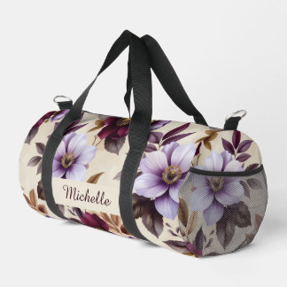 Sac De Sport Elegant Vintage Floral Pattern in Purple Burgundy
