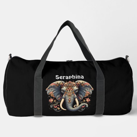 Sac De Sport Eléphant aux motifs floraux complexes (Recto)