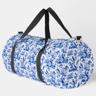 Sac De Sport Fleur bleu et blanc vintage français