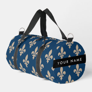 Sac De Sport Fleur de Lis, Beige sur Bleu Nuit, Royal, Votre No