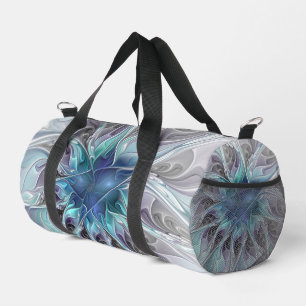 Sac De Sport Fleur fractale moderne abstraite avec du bleu