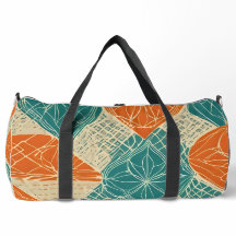 Fleurs Abstraites Bleu Vert, Orange et Brun