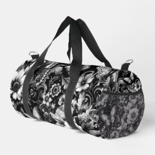 Sac De Sport Fleurs Antiques Monochromes avec Papillons