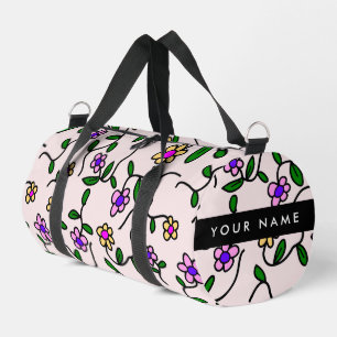 Sac De Sport Fleurs colorées, Arrière - plan rose, Noir