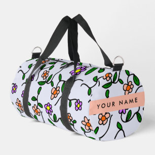 Sac De Sport Fleurs Colorées, Fond Bleu, Orange