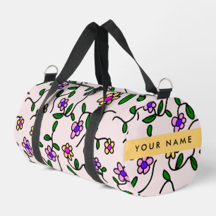 Sac De Sport Fleurs Colorées, Fond Rose, Jaune