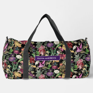 Sac De Sport Fleurs élégantes et motif feuille à fleurs noires