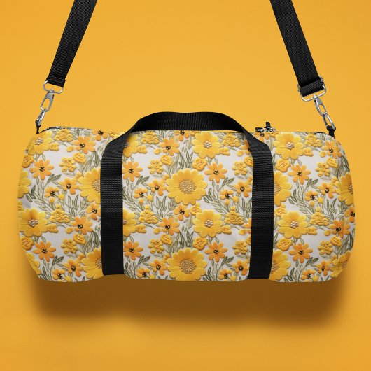 Sac De Sport Fleurs Jaunes Faux Rebrodé Flore