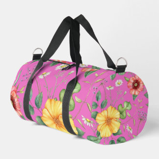 Sac De Sport Fleurs sauvages de dessin vintage / Chick, rose