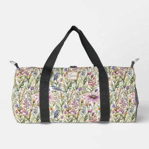 Sac De Sport Fleurs sauvages et oiseaux bleus