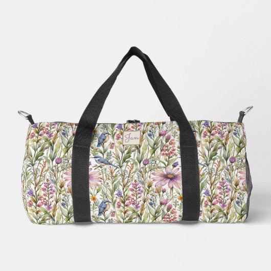 Sac De Sport Fleurs sauvages et oiseaux bleus (Recto)