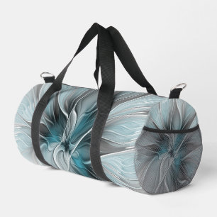 Sac De Sport Floral Fractal Moderne Fleur Abstrait gris bleu