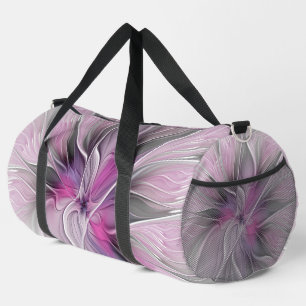 Sac De Sport Floral Fractal moderne Fleur Abstraite rose gris