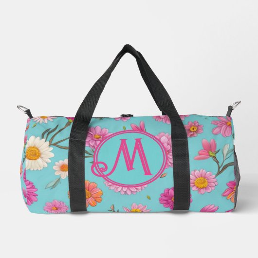 Sac De Sport Floral orange rose blanc floral turquoise (Recto)