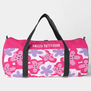 Sac De Sport Floral rose tropical moderne Nom personnalisé