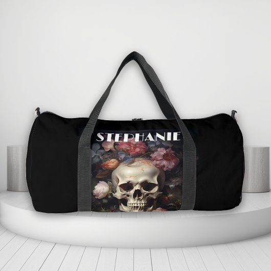 Sac De Sport Goth Crâne et fleurs Nom personnalisé