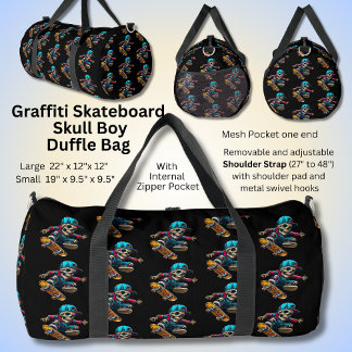 Sac De Sport Graffiti Skateboard Skull Boy on Black