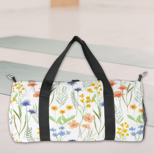 Sac De Sport Green Orange Watercolor Wildflower 