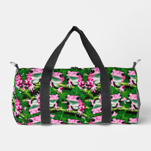 Sac De Sport Grenouille rose sur motif de feuille verte