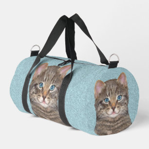 Sac De Sport Gris Tabby Chat Portrait Peinture Cute Art Origina