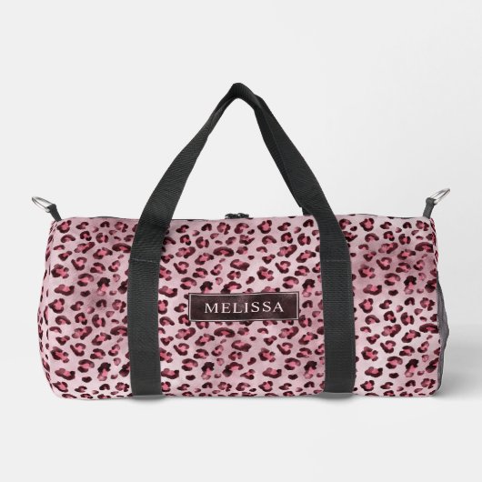 Sac De Sport Impression d'animal léopard rose avec nom et faux  (Recto)