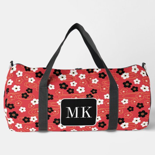 Sac De Sport Initiales du monogramme rouge Sakura en fleurs (Recto)