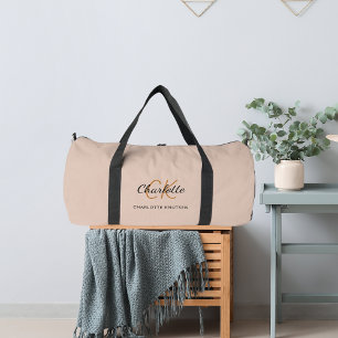 Sac De Sport Initiales en monogramme beige nom moderne