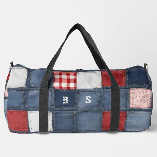 Sac De Sport Initiales en Patchwork de jean bleu (Recto)