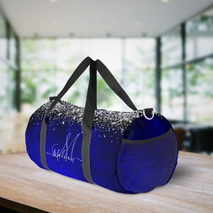 Sac De Sport Joli bleu royal argent faux monogramme pailleté
