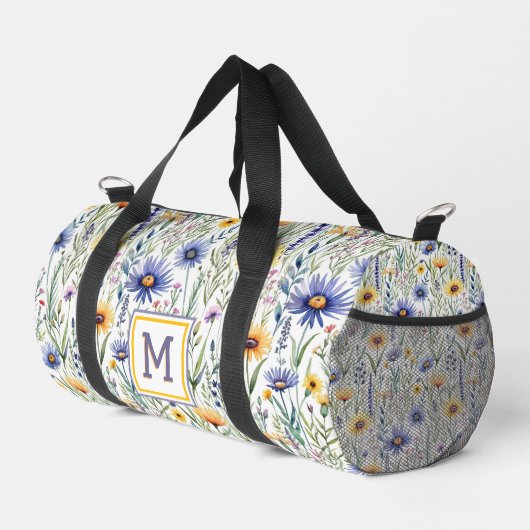 Sac De Sport Joli Fleur sauvage Rustique Floral Monogramme (Coin droit)