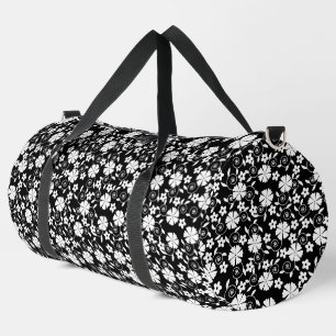 Sac De Sport Joli noir fleurs blanches motif