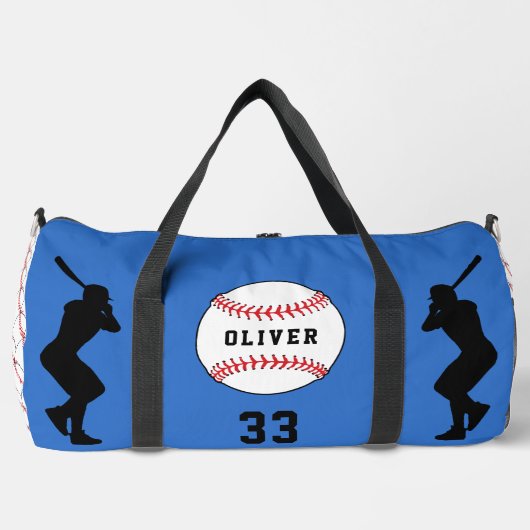 Sac De Sport Joueur de baseball bleu Silhouette Nom (Recto)