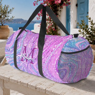 Sac De Sport Licorne arc-en-ciel pailleté art en marbre imprimé