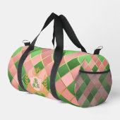 Sac De Sport Luxe Chic Prépas Rose Vert Argyle Monogramme Blaso (Coin droit)