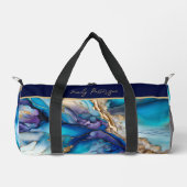 Sac De Sport Marbre bleu or moderne Nom personnalisé (Recto)