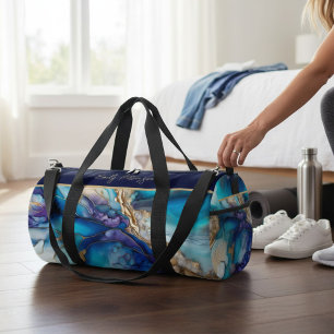 Sac De Sport Marbre bleu or moderne Nom personnalisé
