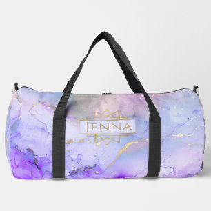 Sac De Sport Marbre d'or bleu violet personnalisé Votre nom