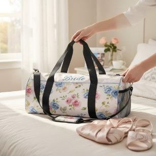 Sac De Sport Mariée Floral Rose Bleu Aquarelle Mariage