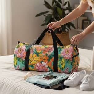 Sac De Sport Modèle floral tropical moderne Nom personnalisé