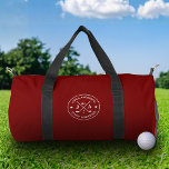 Sac De Sport Moderne Design Golfer Monogramme & Nom Personnalis<br><div class="desc">Les sacs personnalisés en duffle de golf font le cadeau idéal pour tous les passionnés de golf qui apprécient le style, la fonction et le design personnalisé. Cet élégant duffé rouge présente un emblème de golf circulaire audacieux avec des clubs de golf croisés, une balle de golf et des accents...</div>