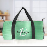 Sac De Sport Monnaie Vert Métal Brossé Noir Blanc Monogramme<br><div class="desc">Ce sac en duffel personnalisé est doté d'un monogramme et d'un prénom en écriture moderne noir et blanc sur un arrière - plan en métal brun vert à la menthe.</div>