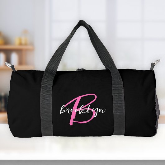 Sac De Sport Monogramme à script noir noir rose chaud tendance