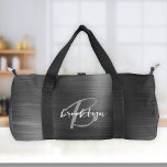 Sac De Sport Monogramme blanc gris gris gris gris gris noir<br><div class="desc">Ce sac en duffel personnalisé est doté d'un monogramme et d'un prénom en écriture moderne gris et blanc sur un élégant arrière - plan en métal brossé en faux noir.</div>