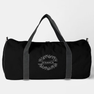Sac De Sport Monogramme botanique élégant, noir