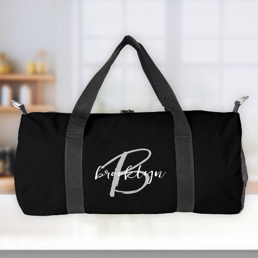 Sac De Sport Monogramme Classique Noir Blanc Gris Script
