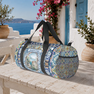Sac De Sport Monogramme de carreau de fleurs d'Italien de bleu