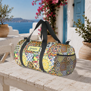 Sac De Sport Monogramme de carreaux orange méditerranéens géomé