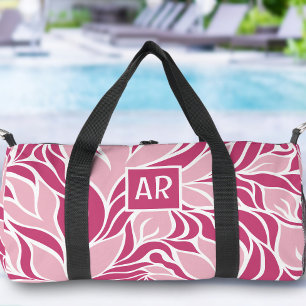 Sac De Sport Monogramme de motif floral moderne rose et blanc