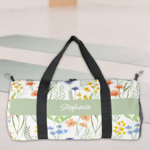 Sac De Sport Monogramme de nom de fleur sauvage à l'aquarelle v